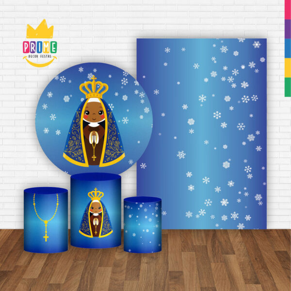 Kit Casado Nossa Senhora Cute  Painel Redondo Trio Capas Cilindro Retangular Vertical Em Tecido - Image 2