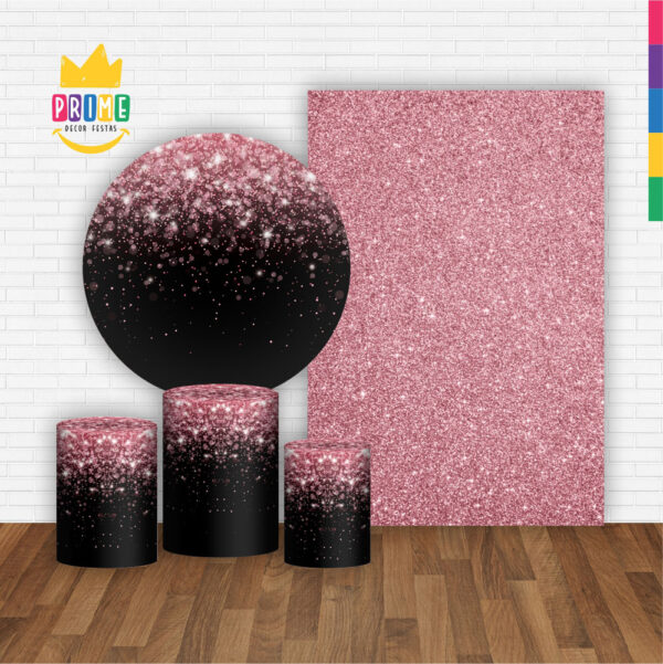 Kit Casado Glitter Painel Redondo Trio Capas Cilindro Retangular Vertical Em Tecido - Image 2