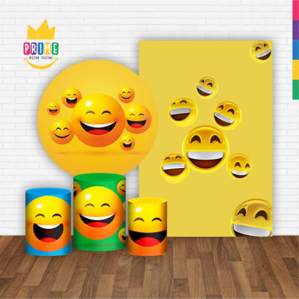 Kit Casado Emojis Painel Redondo Trio Capas Cilindro Retangular Vertical Em Tecido - Image 2