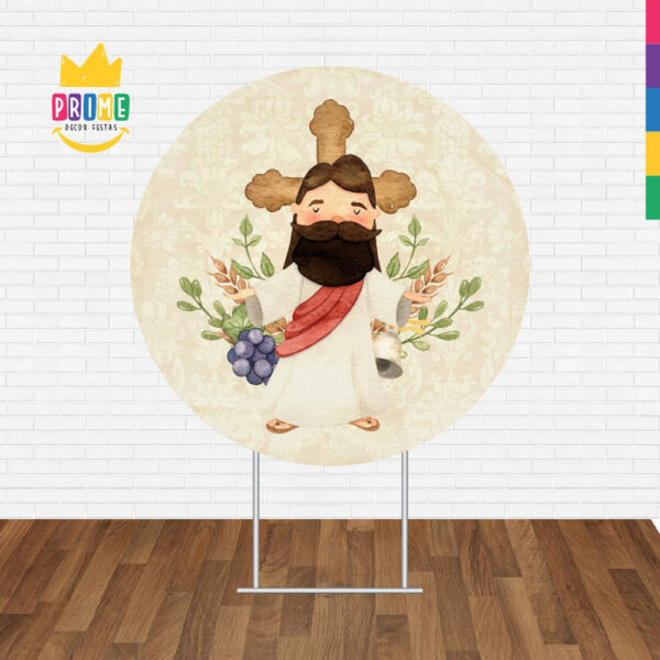 Painel Redondo 3D Jesus Aquarela Tecido Sublimado - Image 2