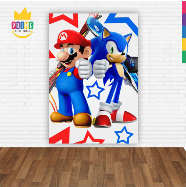 Painel de Festa Retangular 3D Sonic VS Mario Casadinho 1,50m x 2,20 - Image 2