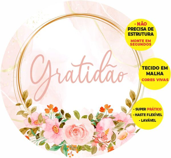 Painel Redondo 3D Gratidão Abre Fácil Tecido