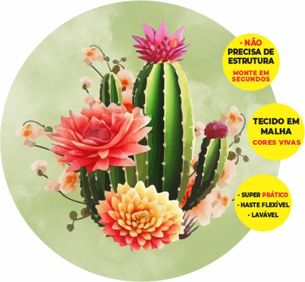 Painel Redondo 3D Cactos  Abre Fácil Tecido