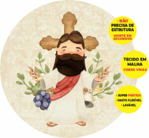 Painel Redondo 3D Jesus Aquarela Abre Fácil Tecido
