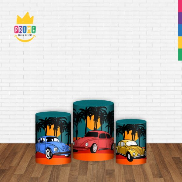 Trio Capa Cilindro Fusca Retro 3D Em Tecido Com Elástico - Image 2