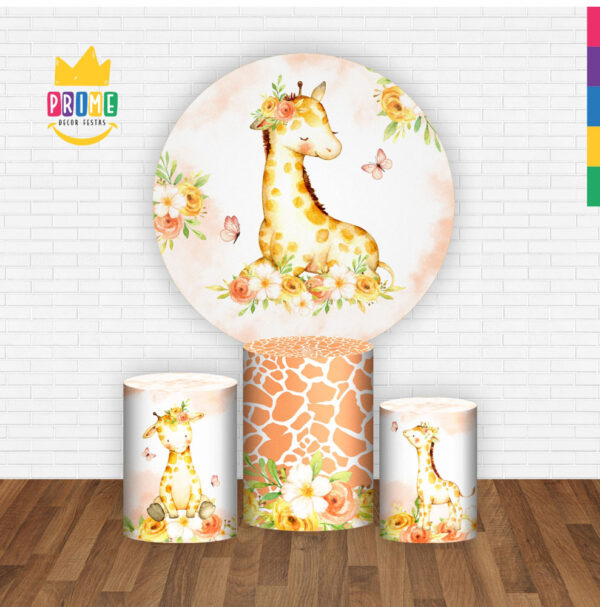 Trio Capa Cilindro + Painel Redondo 3D Girafa Cute1,50m Veste Fácil - Image 2