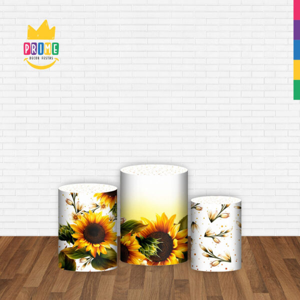 Trio Capa Cilindro Girassol 3D Em Tecido Com Elástico - Image 2