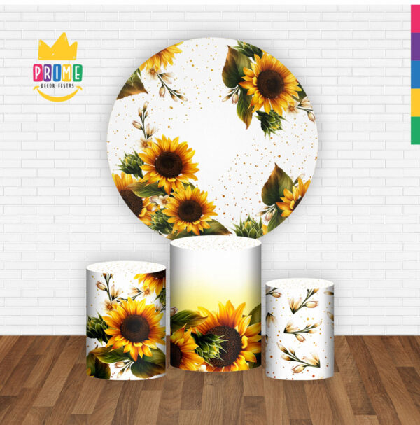 Trio Capa Cilindro + Painel Redondo 3D Girassol 1,50m Veste Fácil - Image 2