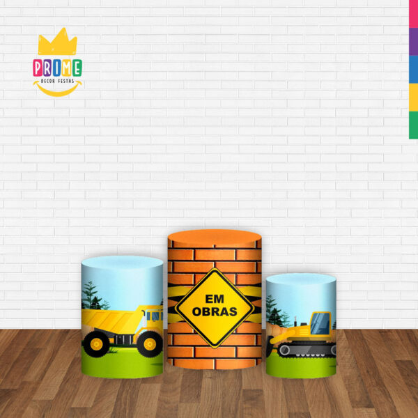 Trio Capa Cilindro Construção  3D Em Tecido Com Elástico - Image 2