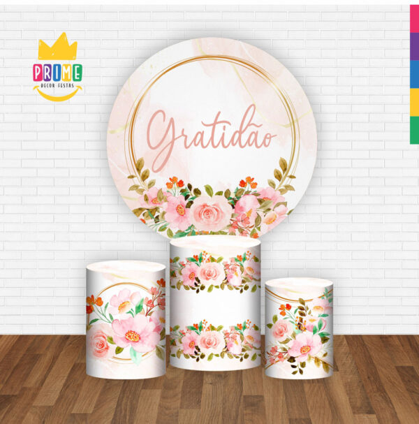 Trio Capa Cilindro + Painel Redondo 3D Gratidão 1,50m Veste Fácil - Image 2