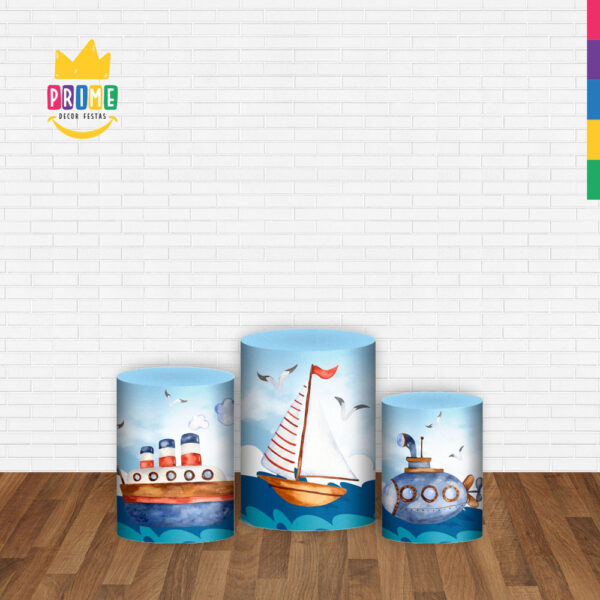 Trio Capa Cilindro Marinheiro Aquarela 3D Em Tecido Com Elástico - Image 2