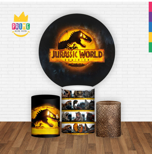 Trio Capa Cilindro + Painel Redondo 3D Jurassic World 1,50m Veste Fácil - Image 2