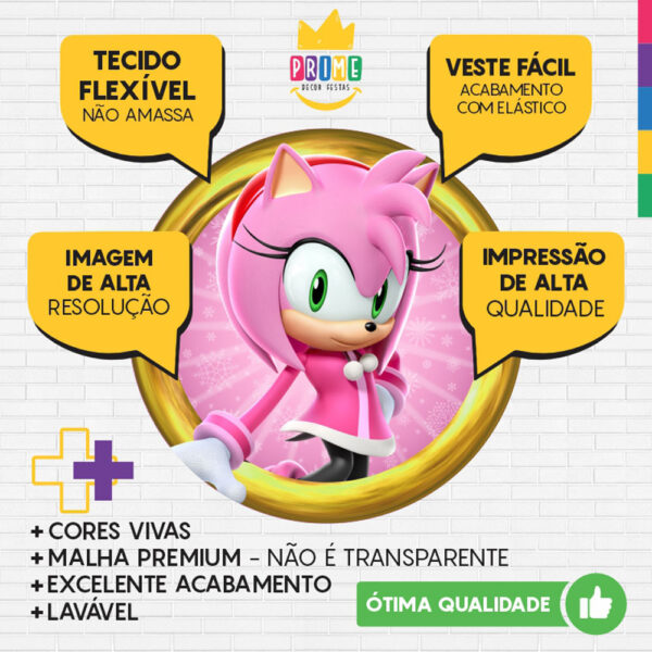 Painel Redondo 3D Sonic Amy Rose Tecido Sublimado - Image 3