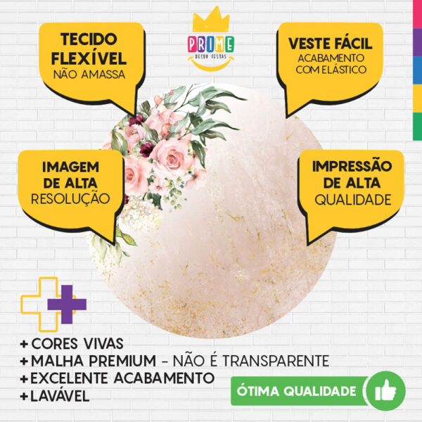Painel Redondo 3D Floral Marmore Tecido Sublimado - Image 3