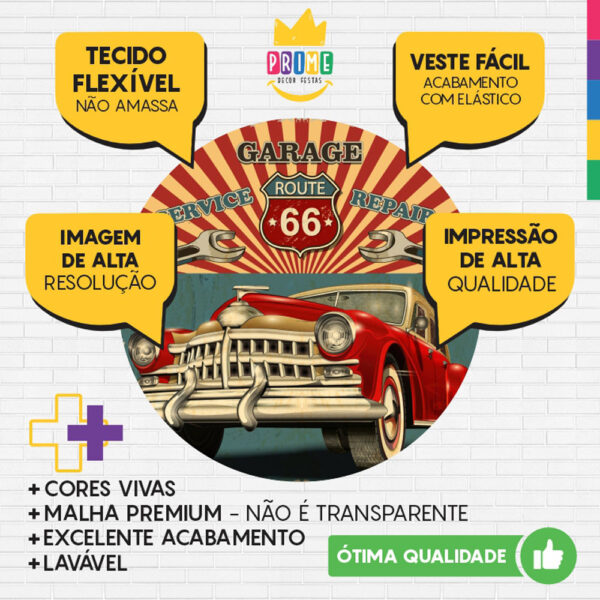 Painel Redondo 3D Carros Vintage Retro Tecido Sublimado - Image 3