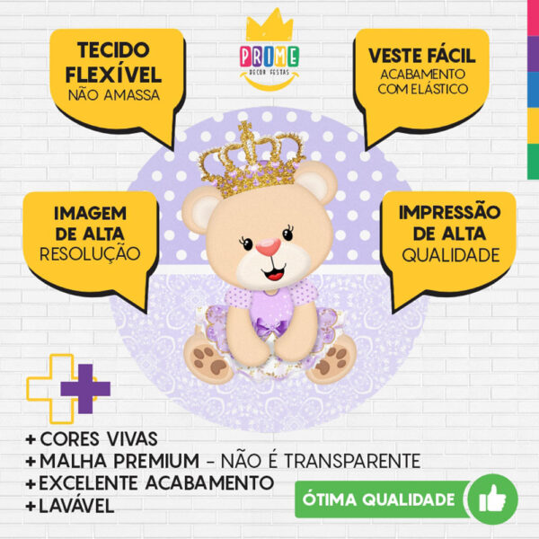 Painel Redondo 3D Princesa Ursinha Tecido Sublimado - Image 3