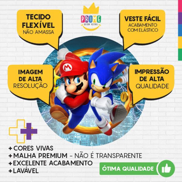Painel Redondo 3D Sonic VS Mario Tecido Sublimado - Image 3