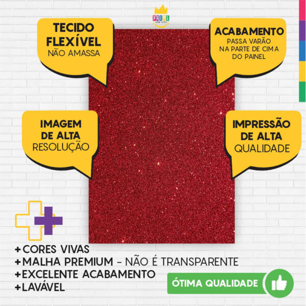 Painel de Festa Retangular 3D Glitter Vermelho Casadinho 1,50m x 2,20 - Image 3