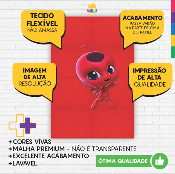 Painel de Festa Retangular 3D Lady Bug Casadinho 1,50m x 2,20 - Image 3