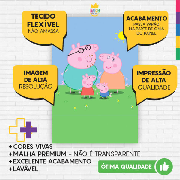 Kit Casado Peppa Pig Painel Redondo Trio Capas Cilindro Retangular Vertical Em Tecido - Image 5