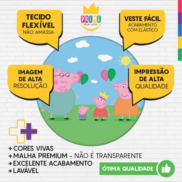 Kit Casado Peppa Pig Painel Redondo Trio Capas Cilindro Retangular Vertical Em Tecido - Image 3