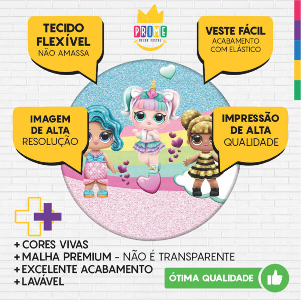 Kit Casado Boneca LOL Painel Redondo Trio Capas Cilindro Retangular Vertical Em Tecido - Image 3