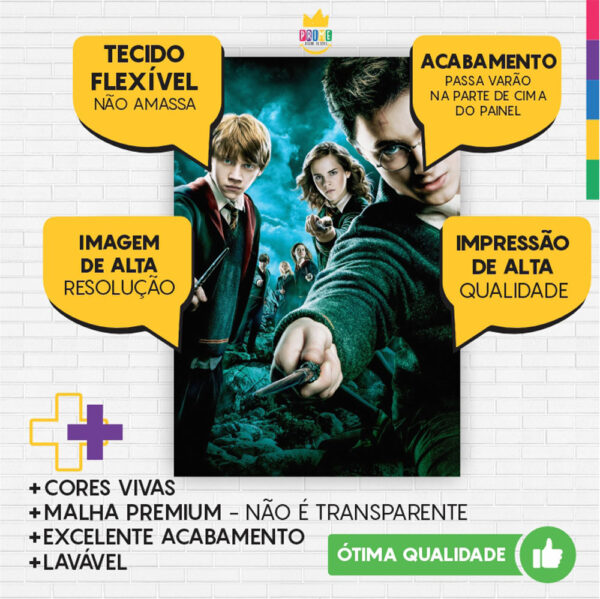 Painel de Festa Retangular 3D Harry Potter Casadinho 1,50m x 2,20 - Image 3