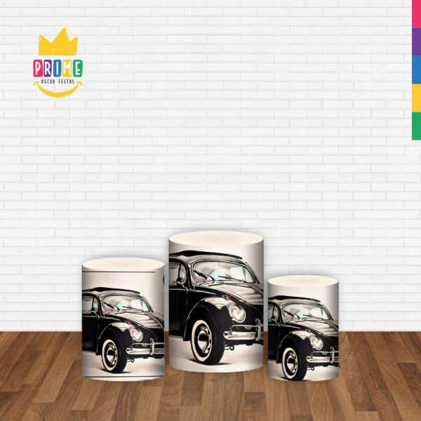 Trio Capa Cilindro Fusca Preto 3D Em Tecido Com Elástico - Image 2