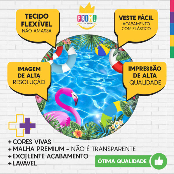 Kit Casado Pool Party Painel Redondo Trio Capas Cilindro Retangular Vertical Em Tecido - Image 3