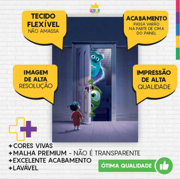Kit Casado Monstros SA  Painel Redondo Trio Capas Cilindro Retangular Vertical Em Tecido - Image 3