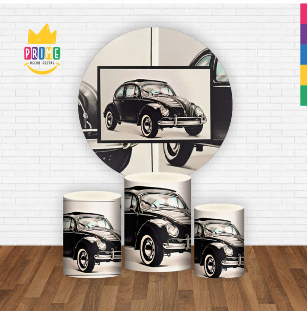 Trio Capa Cilindro + Painel Redondo 3D Fusca Preto 1,50m Veste Fácil - Image 2