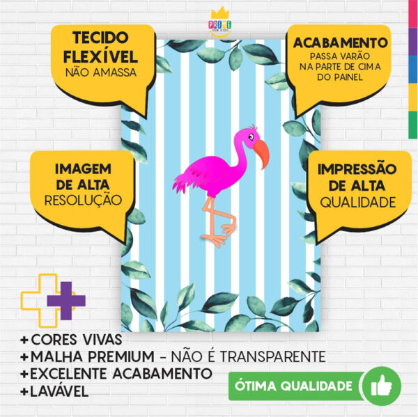 Kit Casado Flamingo  Painel Redondo Trio Capas Cilindro Retangular Vertical Em Tecido - Image 5