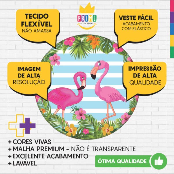 Kit Casado Flamingo  Painel Redondo Trio Capas Cilindro Retangular Vertical Em Tecido - Image 3