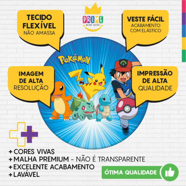 Kit Casado Pokemon Painel Redondo Trio Capas Cilindro Retangular Vertical Em Tecido - Image 3