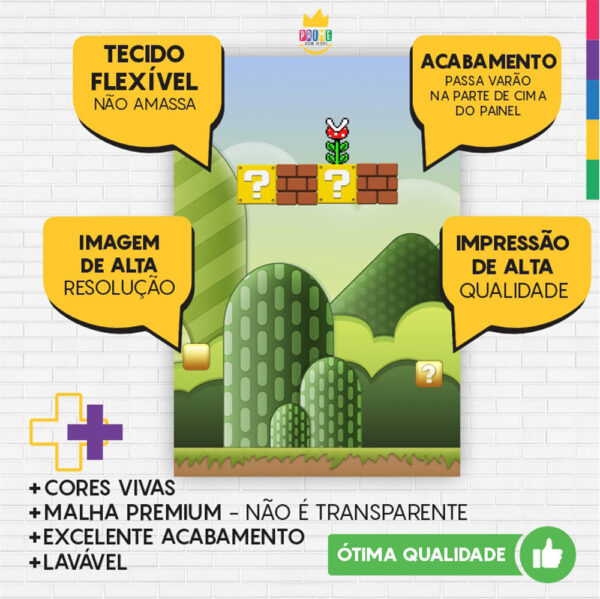Painel de Festa Retangular 3D Super Mario Casadinho 1,50m x 2,20 - Image 3