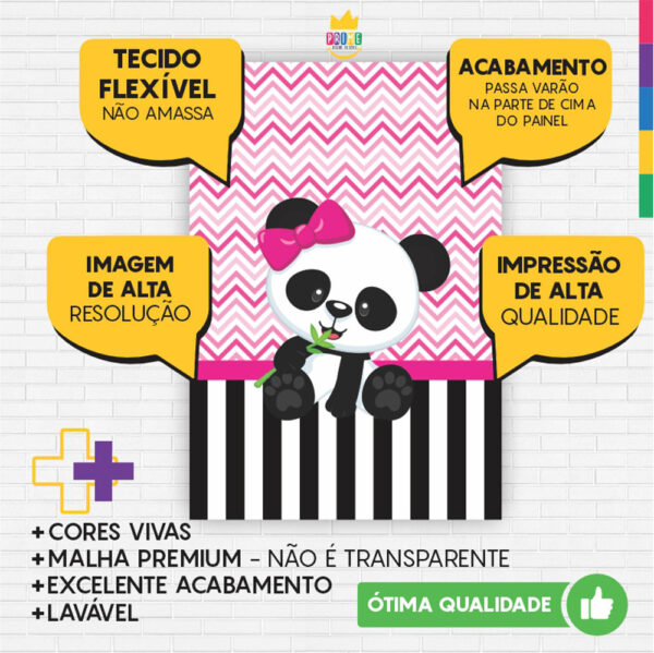 Kit Casado Panda Rosa Painel Redondo Trio Capas Cilindro Retangular Vertical Em Tecido - Image 5