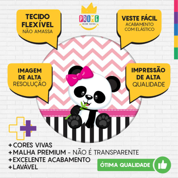 Kit Casado Panda Rosa Painel Redondo Trio Capas Cilindro Retangular Vertical Em Tecido - Image 3