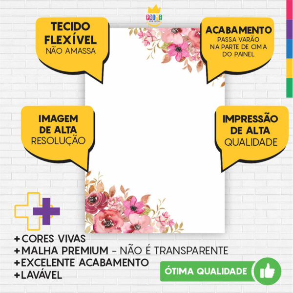 Kit Casado Floral Rosa  Painel Redondo Trio Capas Cilindro Retangular Vertical Em Tecido - Image 5