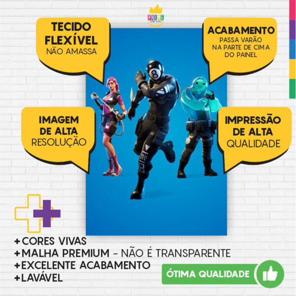 Painel de Festa Retangular 3D Fortnite Casadinho 1,50m x 2,20 - Image 3