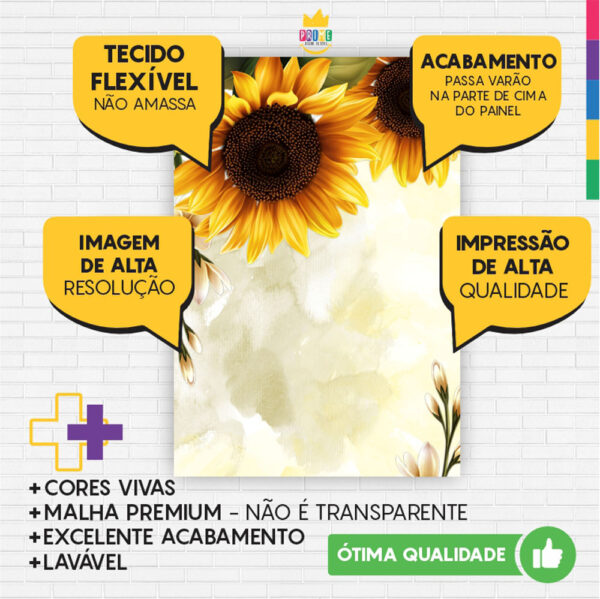 Painel de Festa Retangular 3D Girassol Casadinho 1,50m x 2,20 - Image 3