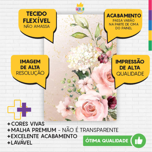 Painel de Festa Retangular 3D Floral Marmore Casadinho 1,50m x 2,20 - Image 3