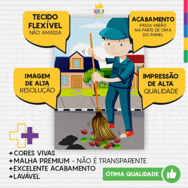 Painel de Festa Retangular 3D Gari Lixeiro Casadinho 1,50m x 2,20 - Image 3