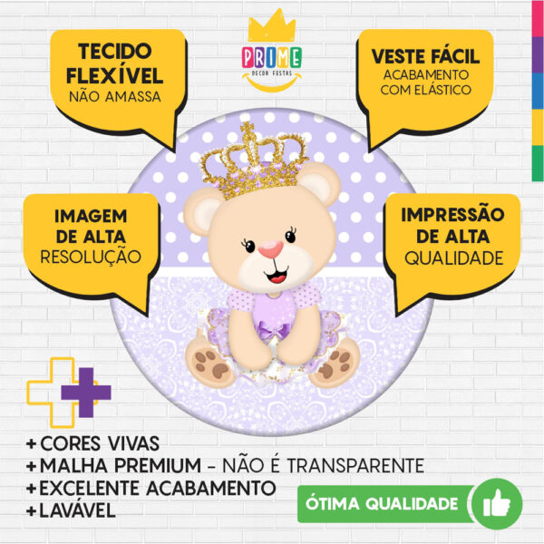 Kit Casado Princesa Ursinha Painel Redondo Trio Capas Cilindro Retangular Vertical Em Tecido - Image 3