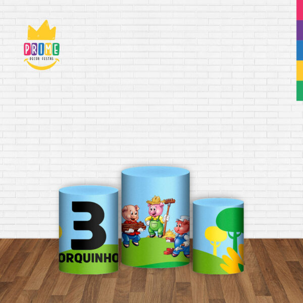 Trio Capa Cilindro Três Porquinhos 3D Em Tecido Com Elástico - Image 2