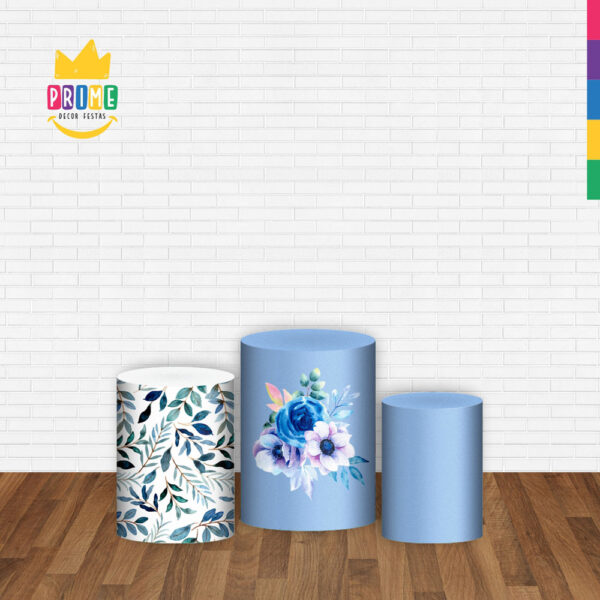 Trio Capa Cilindro Flor Azul 3D Em Tecido Com Elástico - Image 2