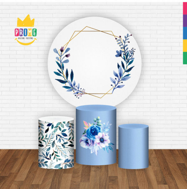 Trio Capa Cilindro + Painel Redondo 3D Flor Azul 1,50m Veste Fácil - Image 2