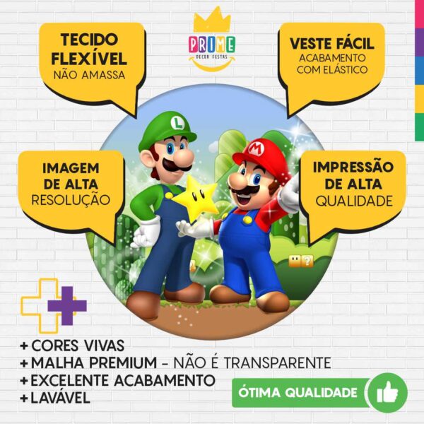 Trio Capa Cilindro + Painel Redondo 3D Super Mario Bros 1,50m Veste Fácil - Image 3