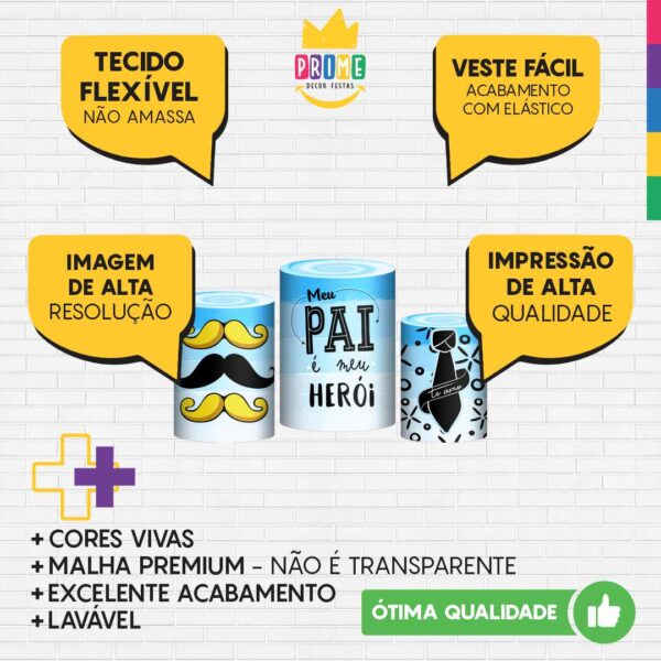 Trio Capa Cilindro Dia dos Pais 3D Em Tecido Com Elástico - Image 3