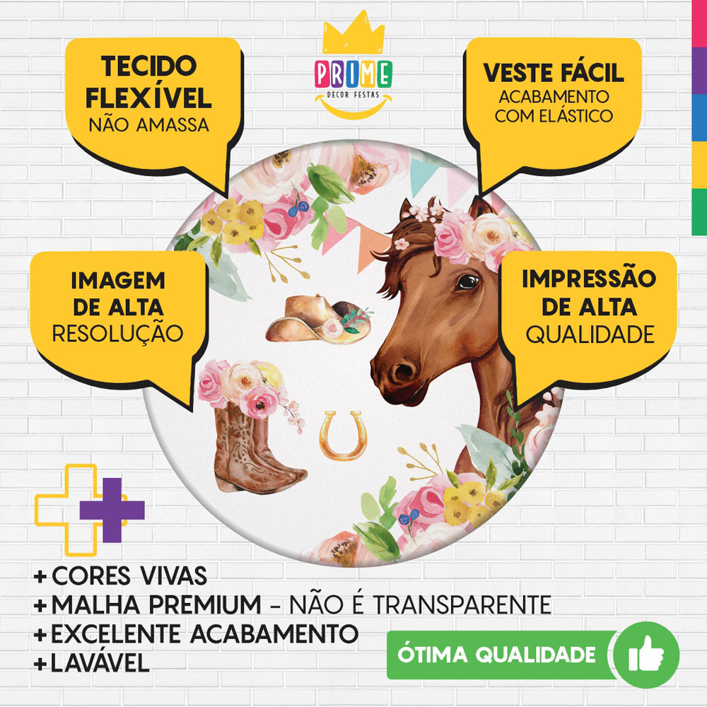 Trio Capa Cilindro + Painel Redondo 3D Cavalos Menina 1,50m Veste Fácil - Imagem 3