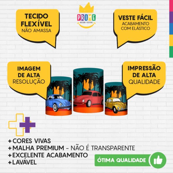 Trio Capa Cilindro Fusca Retro 3D Em Tecido Com Elástico - Image 3